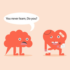 Turn on your brain to make logic for take care your heart. listen to your brain. Flat design for business marketing advertising commercial digital content vector concept cartoon illustration.
