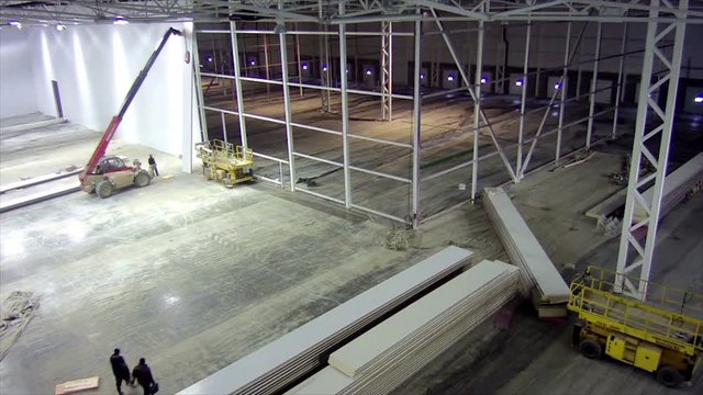 Timelapse stage of walling in large warehouse facility