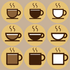 Coffee cup and Tea cup icon set. Flat element design for business marketing advertising web logo emblem menu background concept illustration.