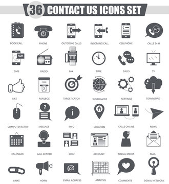 Vector Contact Us Support Black Icon Set. Dark Grey Classic Icon Design For Web.