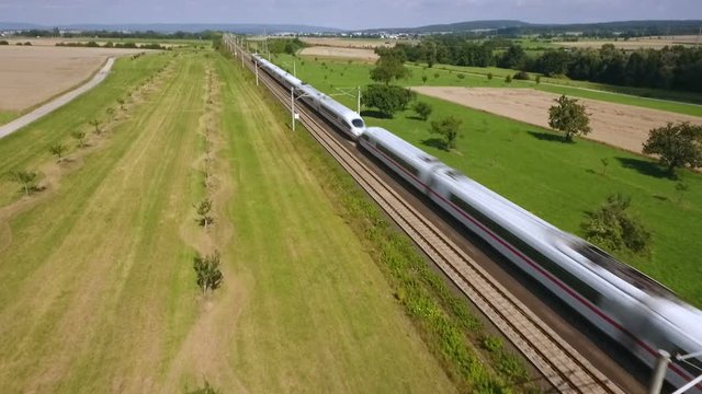 ICE highspeed train railroad track - aerial view