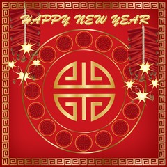 Red fire-crackers with golden pattern on red background