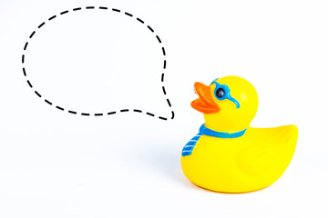 bath duck with with callout symbol on white background,duck toy,Cute yellow rubber duck