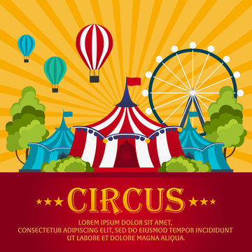 Funfair. Circus performance, Circus tent. Flat illustration