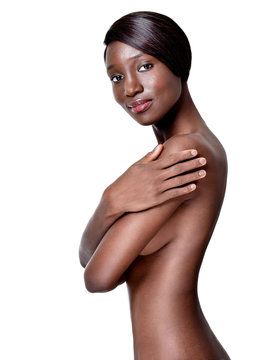 Beautiful African-American young woman with clean skin nude topl