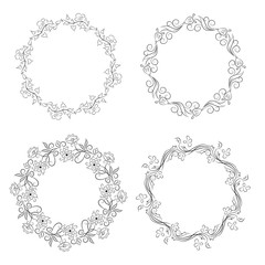 Floral vintage round frames collection. Decorative romantic frame