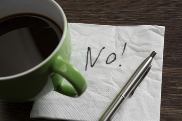 Word NO on napkin