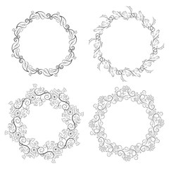 Floral vintage round frames collection. Decorative romantic frame