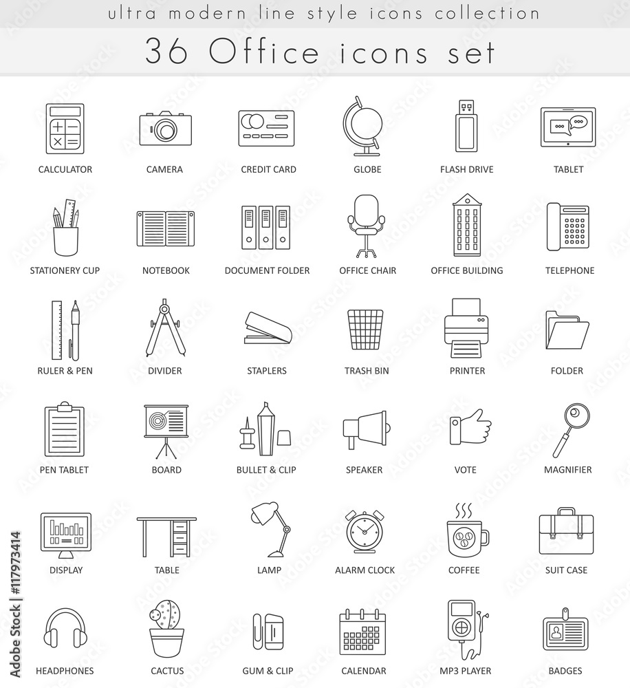 Poster vector office ultra modern outline line icons for web and apps.