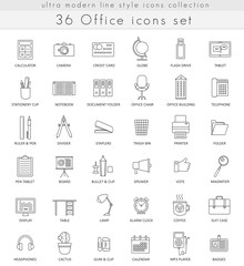 Vector office ultra modern outline line icons for web and apps.