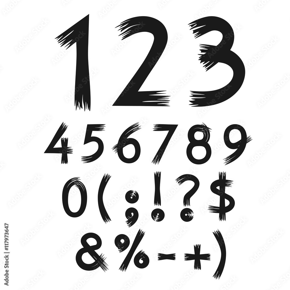 Poster vector numbers and symbols, in the form of the letters painted with paint. isolated objects on a whi