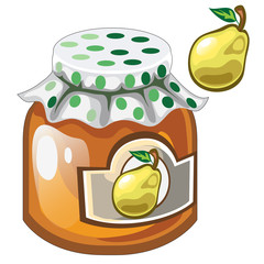 Glass jar with jam or marmalade and pear