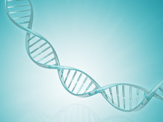 Glass spiral DNA strand. Medical science blue background.