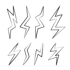vector cartoon illustration set of Lightning Bolts.