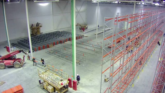 Timelapse installation of racks in large warehouse facility