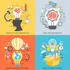 Flat conceptual icons set of creativity and inspiration © alexdndz