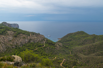 Fototapeta na wymiar Beautiful coast Tramuntana mountains at GR 221, Balearic islands, Mallorca