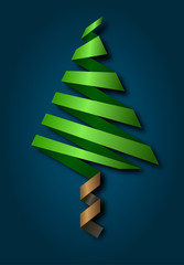 Christmas tree from green ribbon on dark blue background