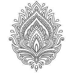 Henna tattoo flower template in Indian style. Ethnic  floral paisley - Lotus. Mehndi style.

