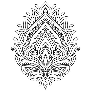 Henna tattoo flower template in Indian style. Ethnic  floral paisley - Lotus. Mehndi style.

