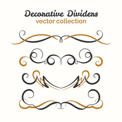 Flourish elements. Hand drawn dividers set. Ornamental decorative element. Vector ornate design.