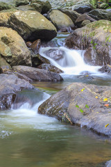 waterfall and rocks covered with moss