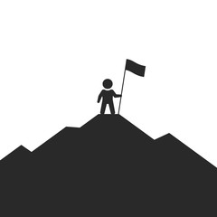 Businessman Holding Flag on Mountain. Vector