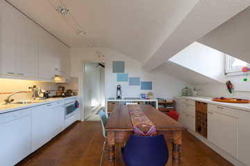 Kitchen, old wooden dining table