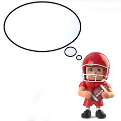 3d American football player with blank thought bubble