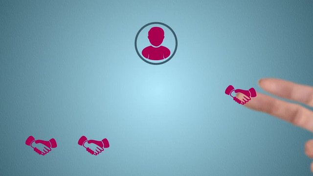 Animation hand organizes contract. Handshaking and exchanging contract documents. 4K Ultra HD.