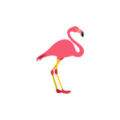 Pink flamingo icon in flat style on a white background
