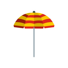 Yellow and red beach umbrella icon in flat style on a white background