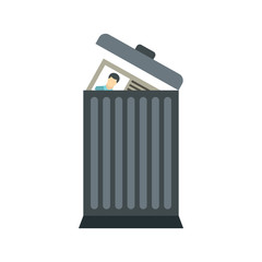 Resume in the trash can icon in flat style on a white background