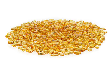 Yellow amber stones on a white background.