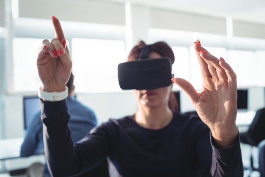 Mature student using virtual reality headset