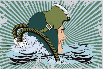 People in retro style. Diver.