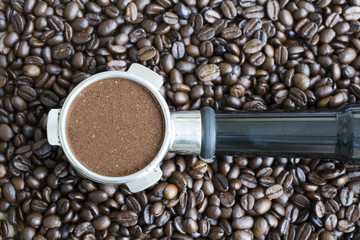 Portafilter and Coffee Beans