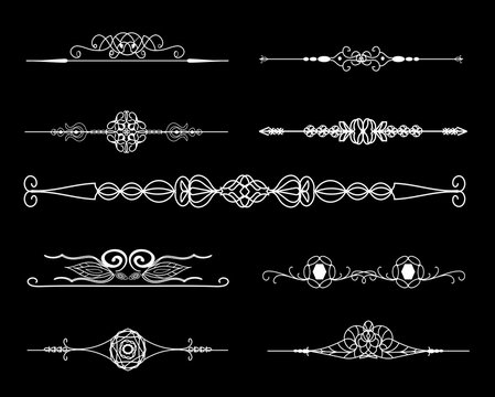 Vintage borders. Set of calligraphic decorative vector dividers.