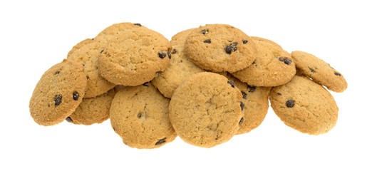 Vanilla chocolate chip crunchy cookies group on a white background.
