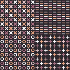 Set of 4 seamless vector backgrounds with geometric shapes. Repeating background. Cloth design, wallpaper.
