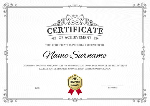 Certificate of achievement vector template background.