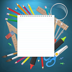 school supplies business background with empty notebook - 117986050