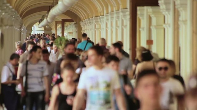 Huge Crowd of People Walks Slow Motion