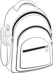 hand-drawn school bag with necessary accessories
