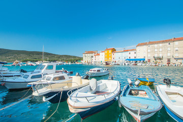 Fototapeta na wymiar Boats in marine in town of Cres, waterfront, Island of Cres, Kvarner, Croatia 