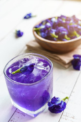 Glass of Butterfly pea or blue pea flower