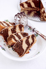 Piece of Zebra Marble Chocolate Cake, Close-up