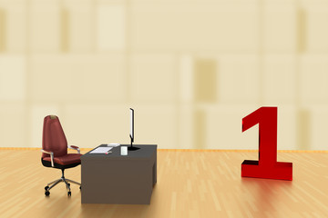 Office with number one, 3d illustration