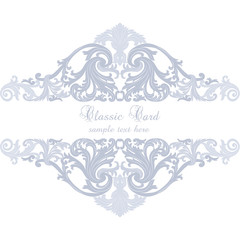 Vintage Invitation Card or banner with Luxurious Baroque ornament. Serenity blue color