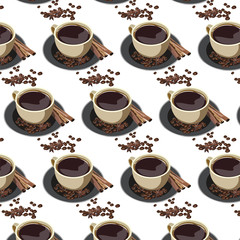 Cup of coffee with cinnamon pattern on white  background Vector